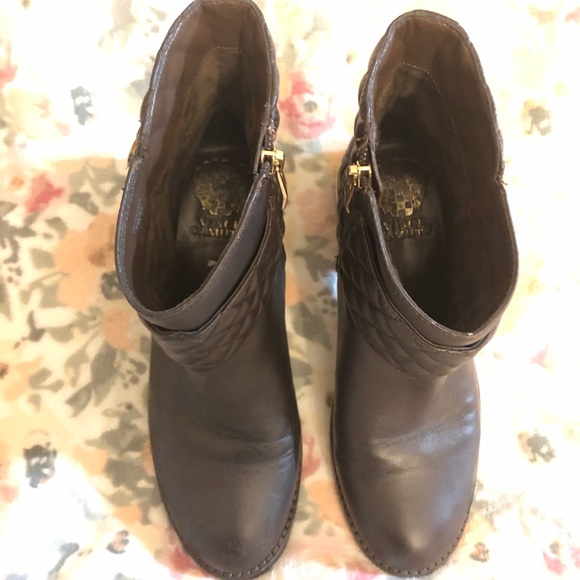 Vince Camuto Brown Leather Quilted Boots Gold 7 - Picture 4 of 8